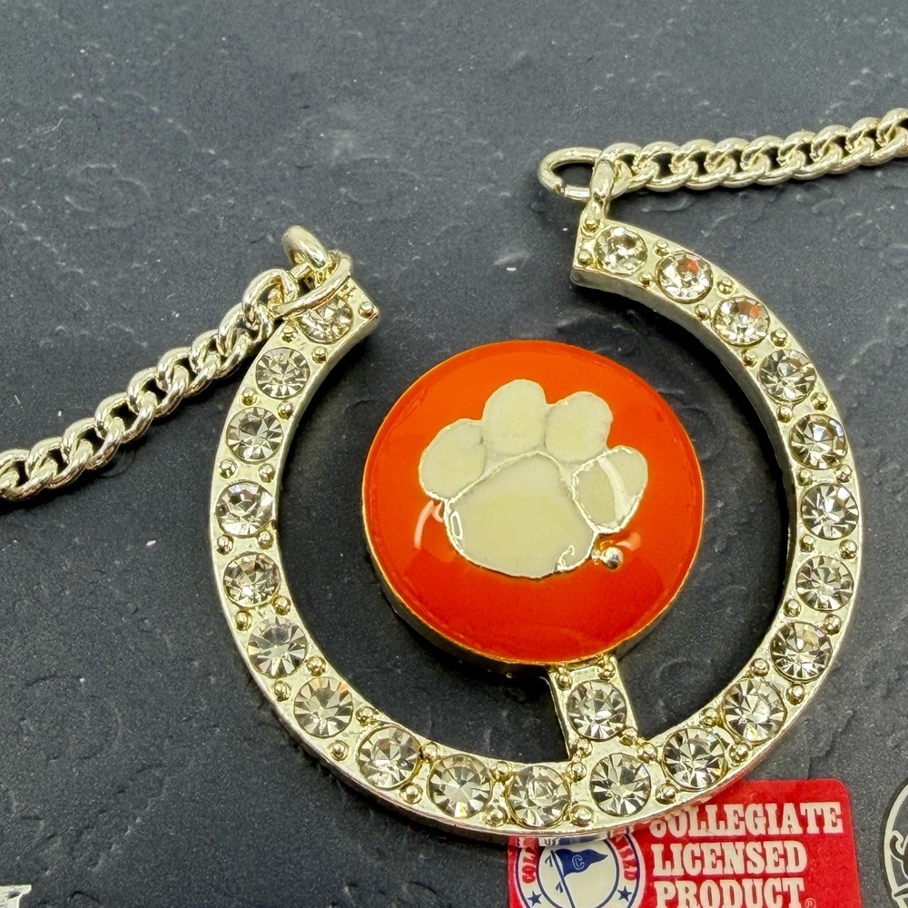 Sandol Clemson Tigers Paw Horseshoe Necklace Silver Tone Crystal Sports Gift